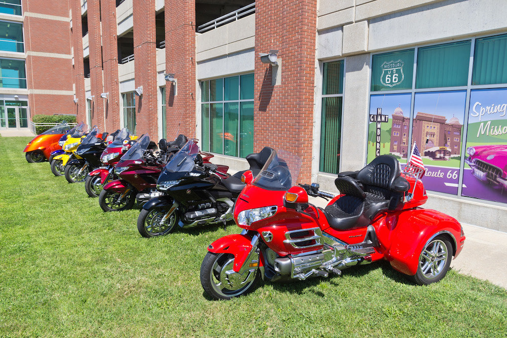 Honda Gold Wing motorcycles are parked outside CVB’s Route 66 office on Wednesday.